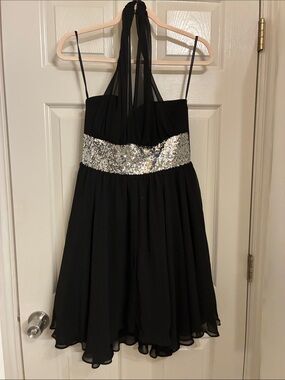 Windsor Black Halter Dress with Silver Sequin Band